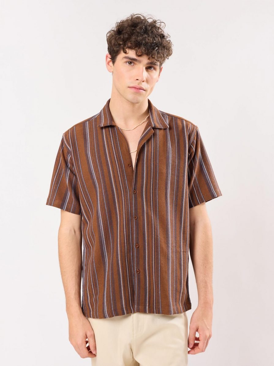 Chocolate Brown Striped Knit Shirt