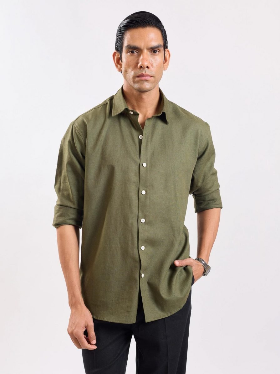 Olive Green Linen Shirt