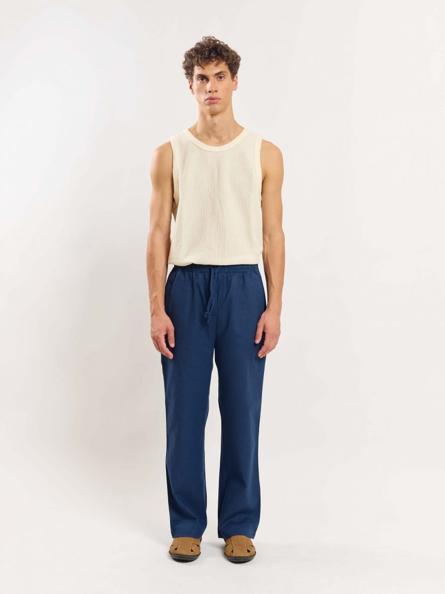 Blue Linen Pull-on Pants