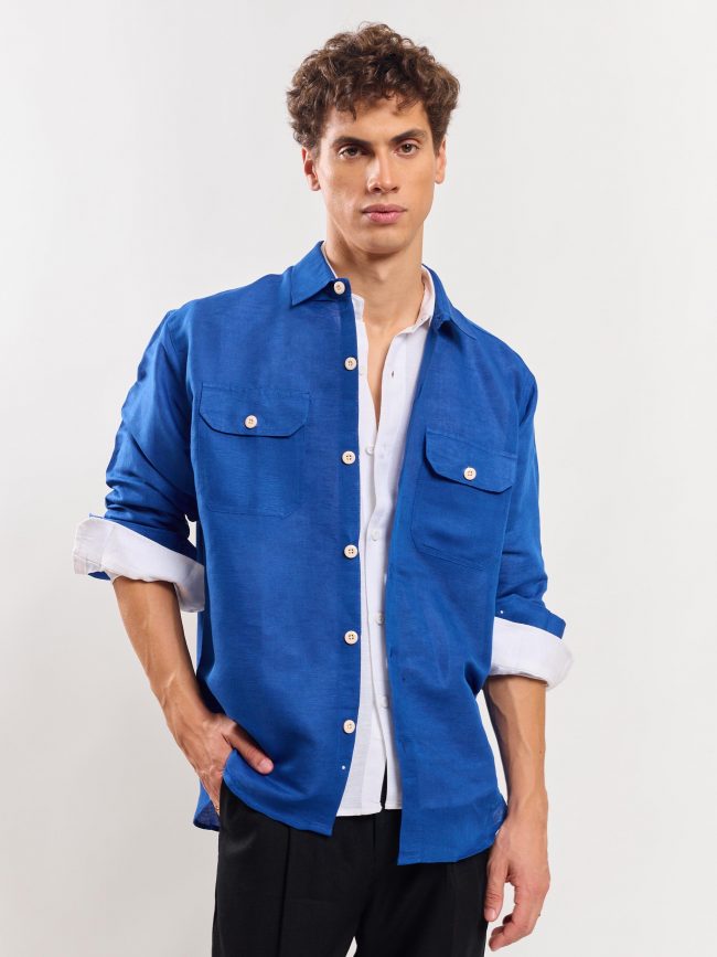 Blue linen overshirt