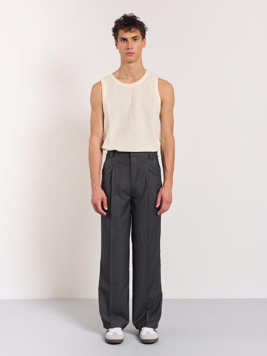 Grey Pleated Baggy Fit Trousers