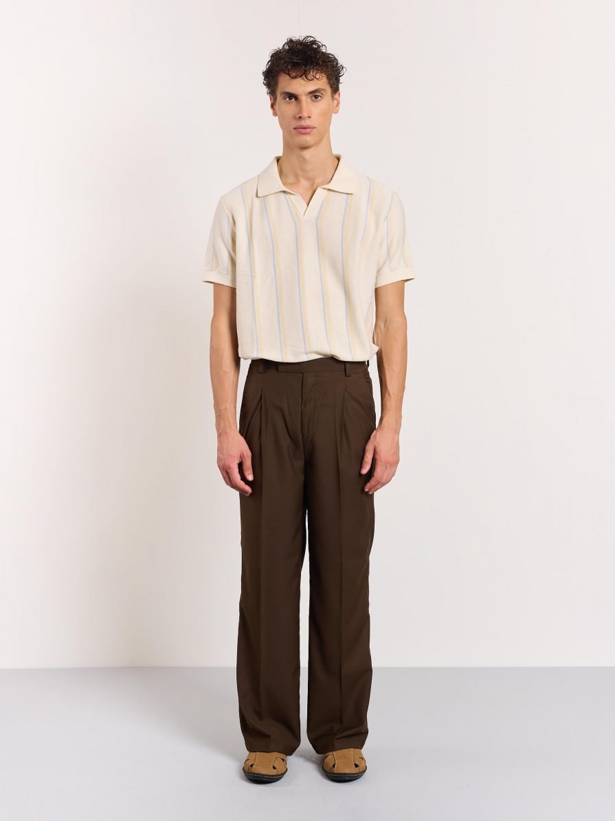 Brown Pleated Baggy Fit Trousers