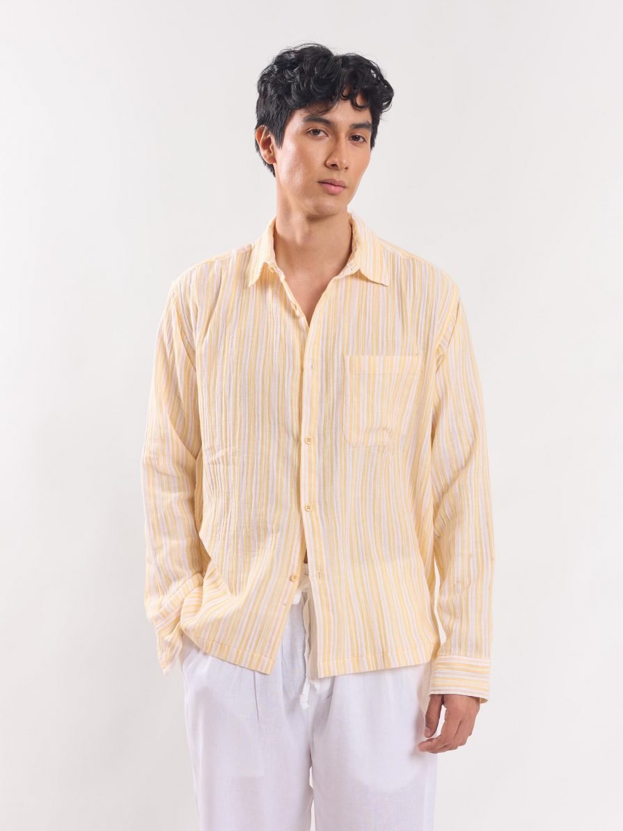 Yellow Striped Gauze Holiday Shirt