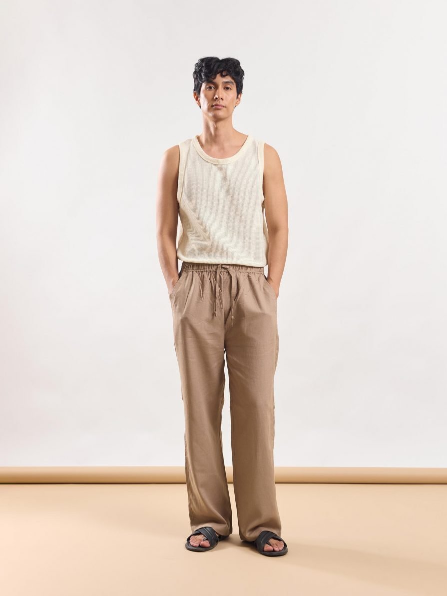 Taupe Linen Pull-on Pants