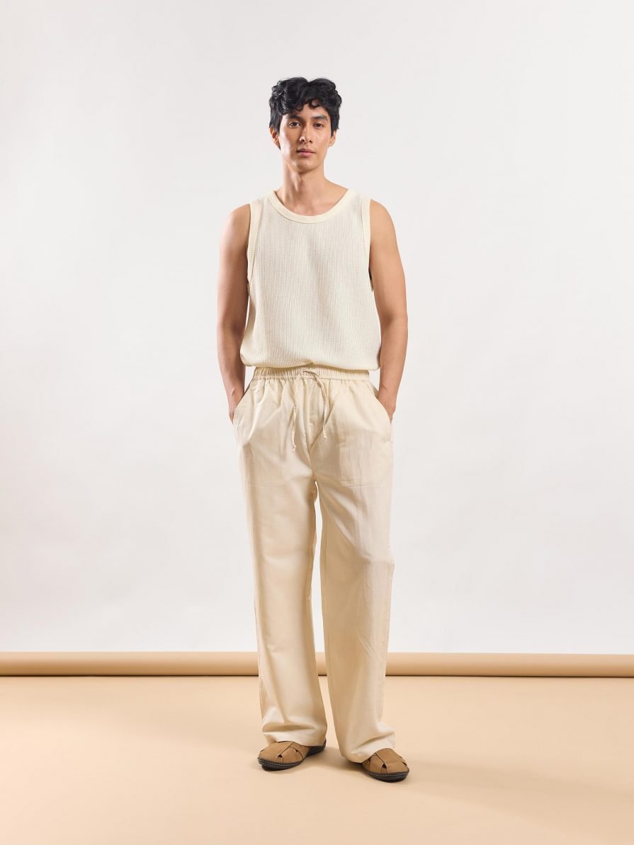 Cream Linen Pull-on Pants