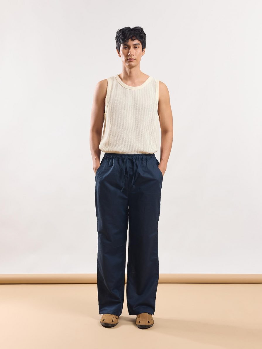 Navy Linen Pull-on Pants