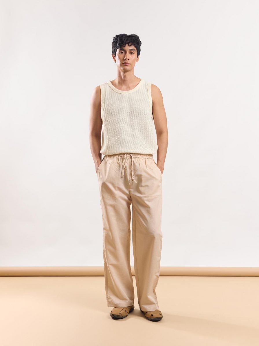 Beige Linen Pull-on Pants