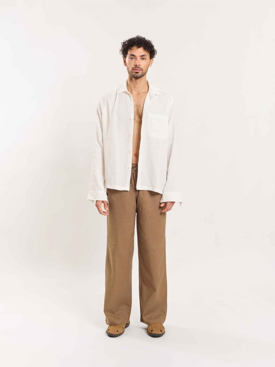 Brown Linen Pull-on Pants