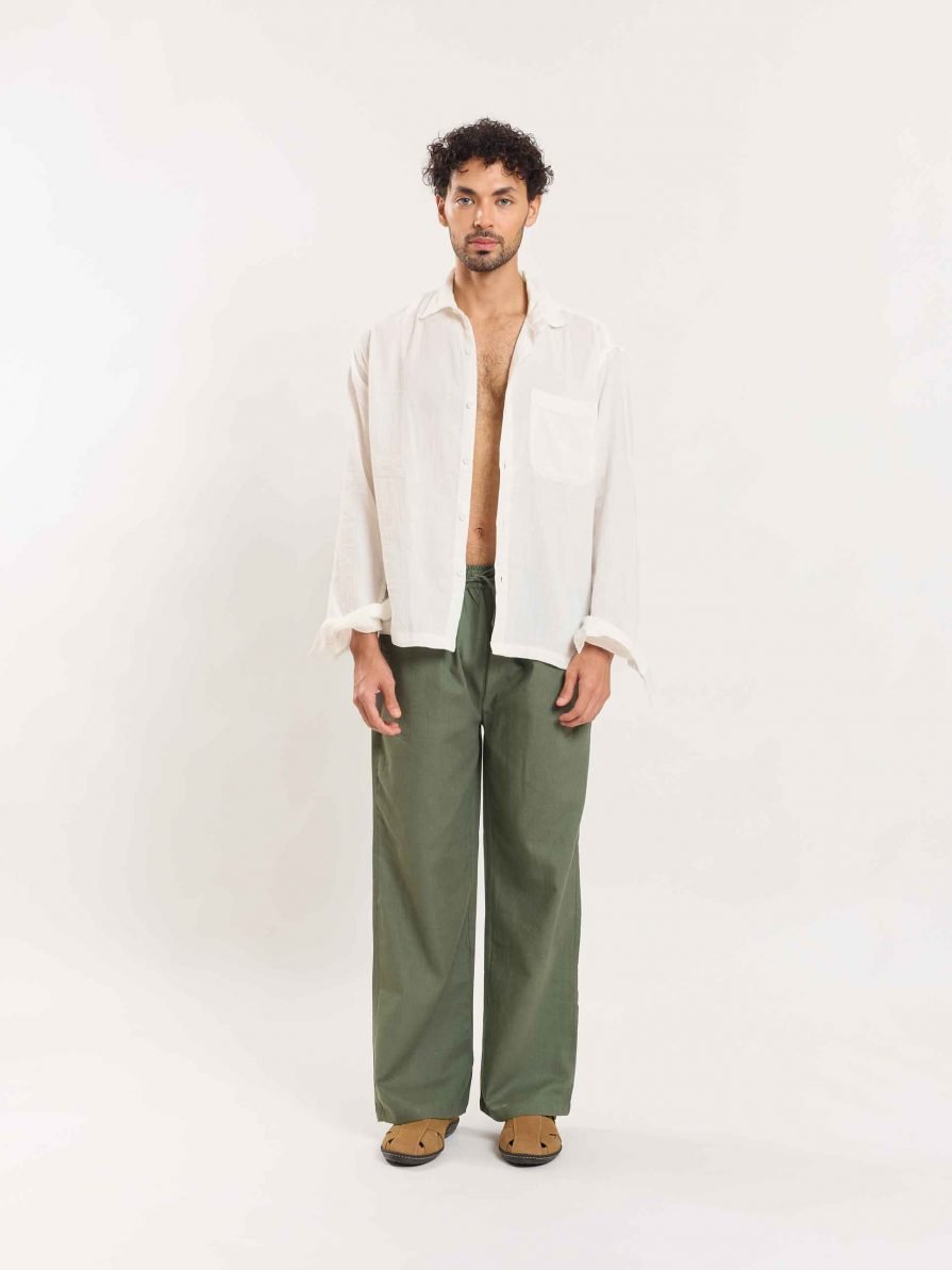 Green Linen Pull-on Pants