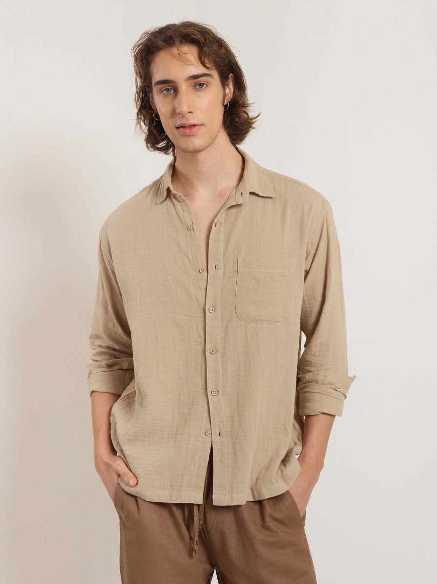 Beige Gauze Holiday Shirt