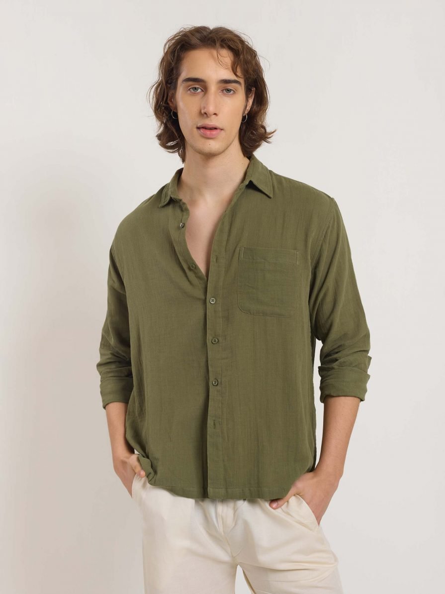 Olive Green Gauze Holiday Shirt