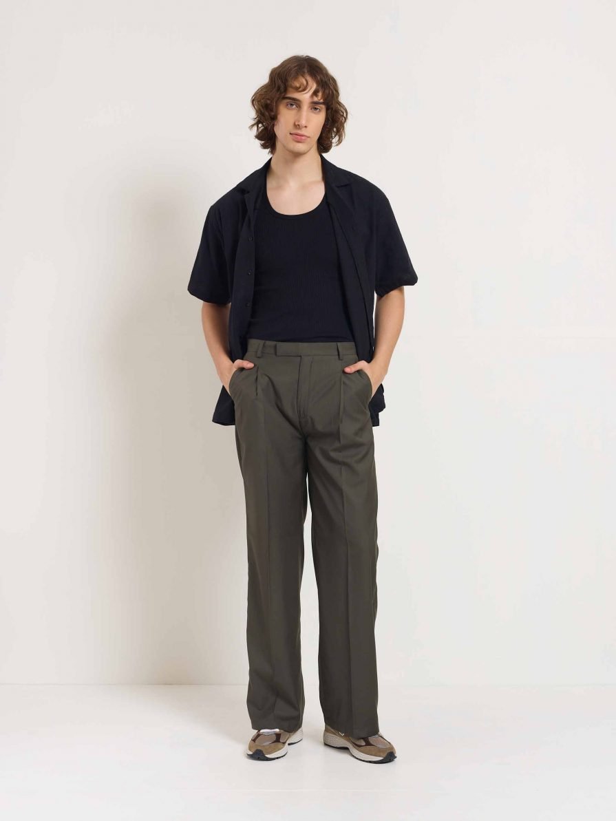 Dark Taupe Baggy Fit Trousers