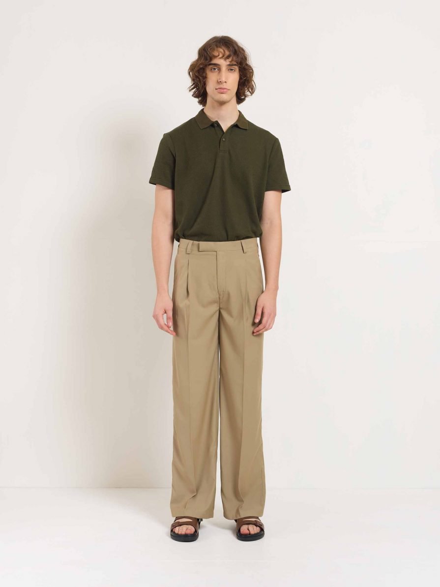 Khaki Pleated Baggy Fit Trousers