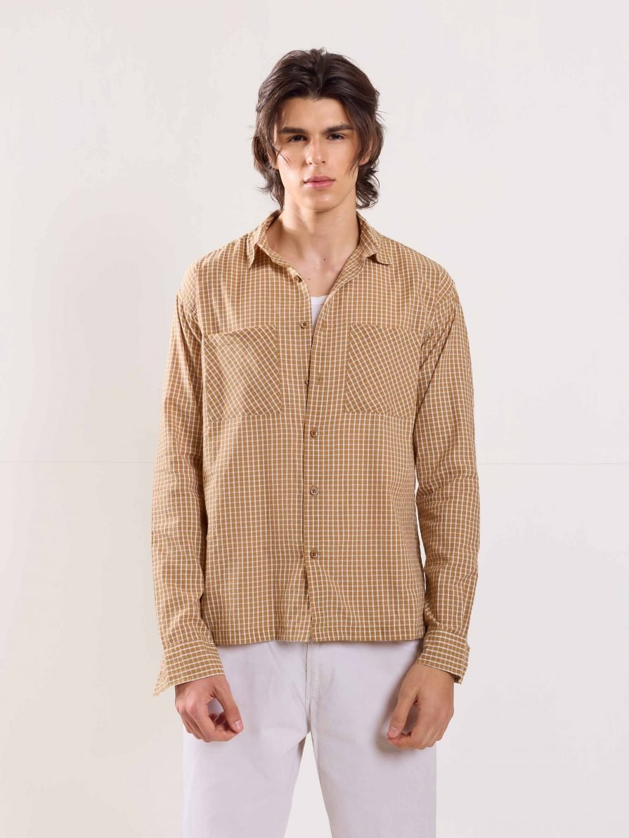 Beige Checked Holiday Shirt