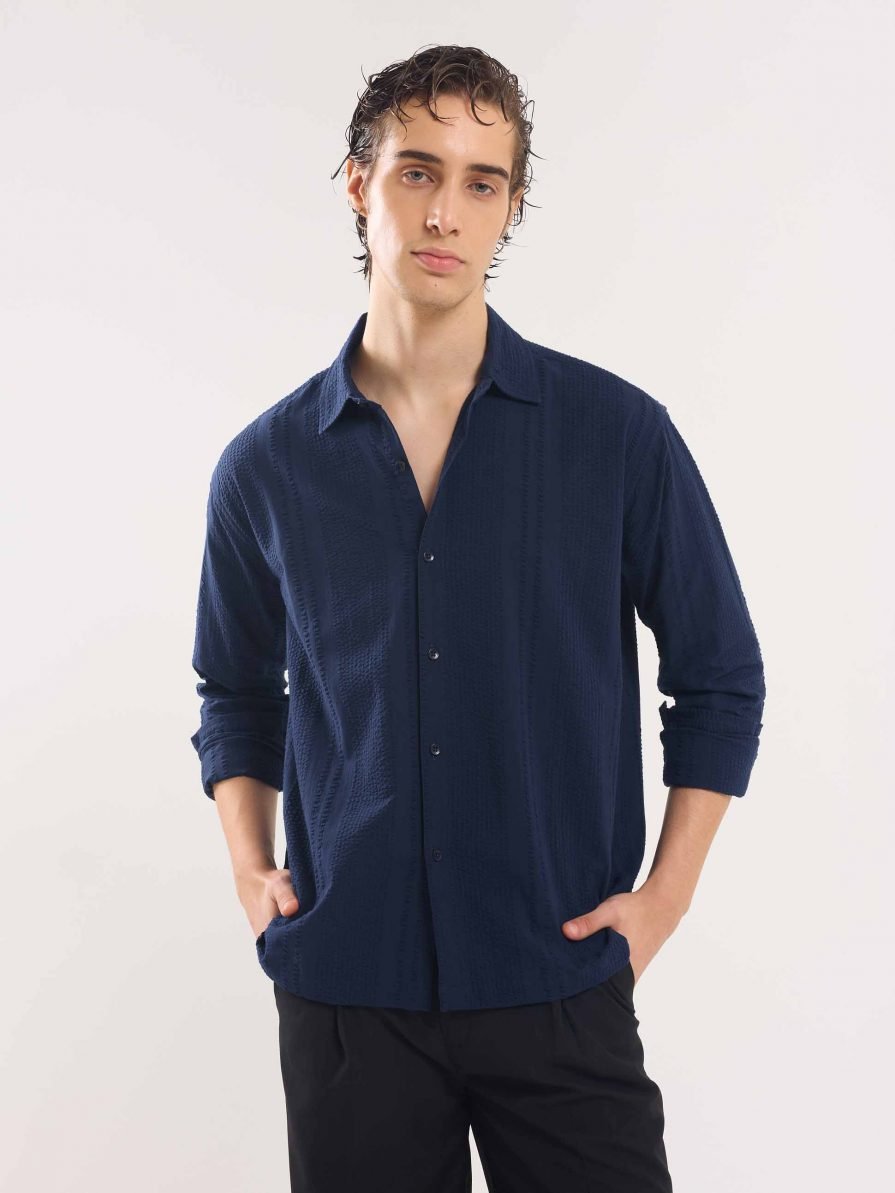 Navy Blue Textured Holiday Shirt