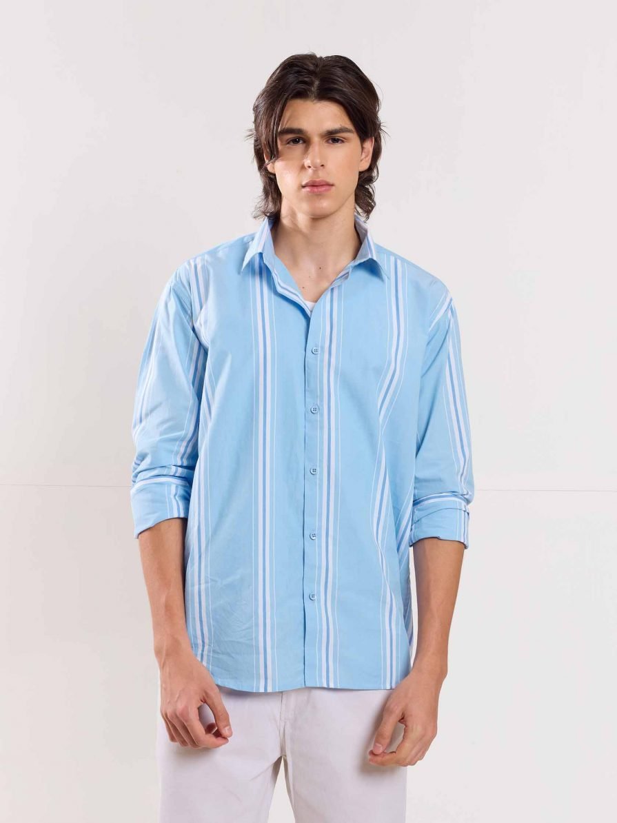 Blue Poplin Striped Shirt