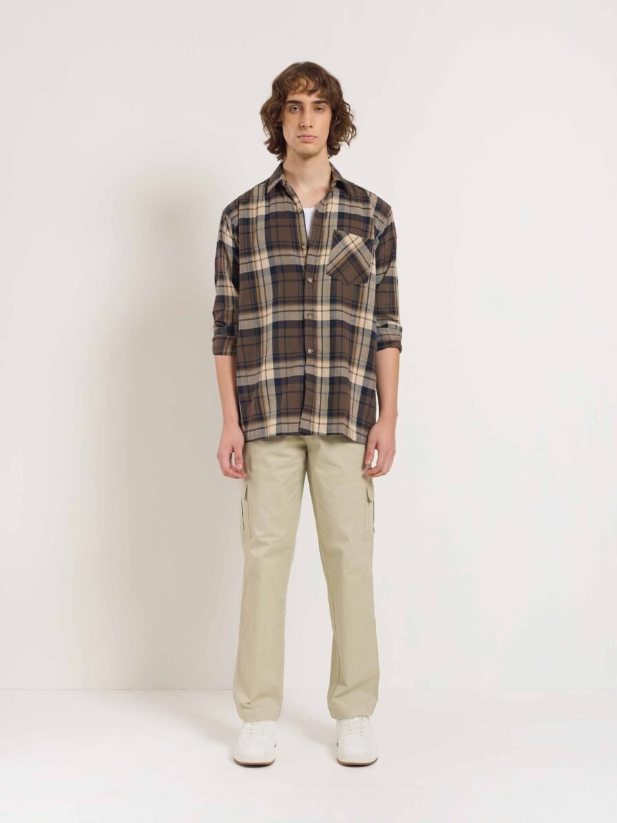 Greige Loose Fit Twill Cargo Trousers