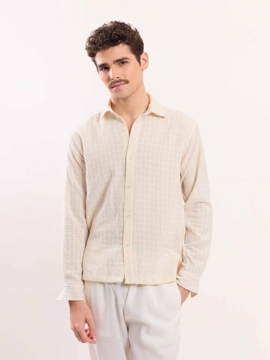 Cream Textured Holiday Shirt