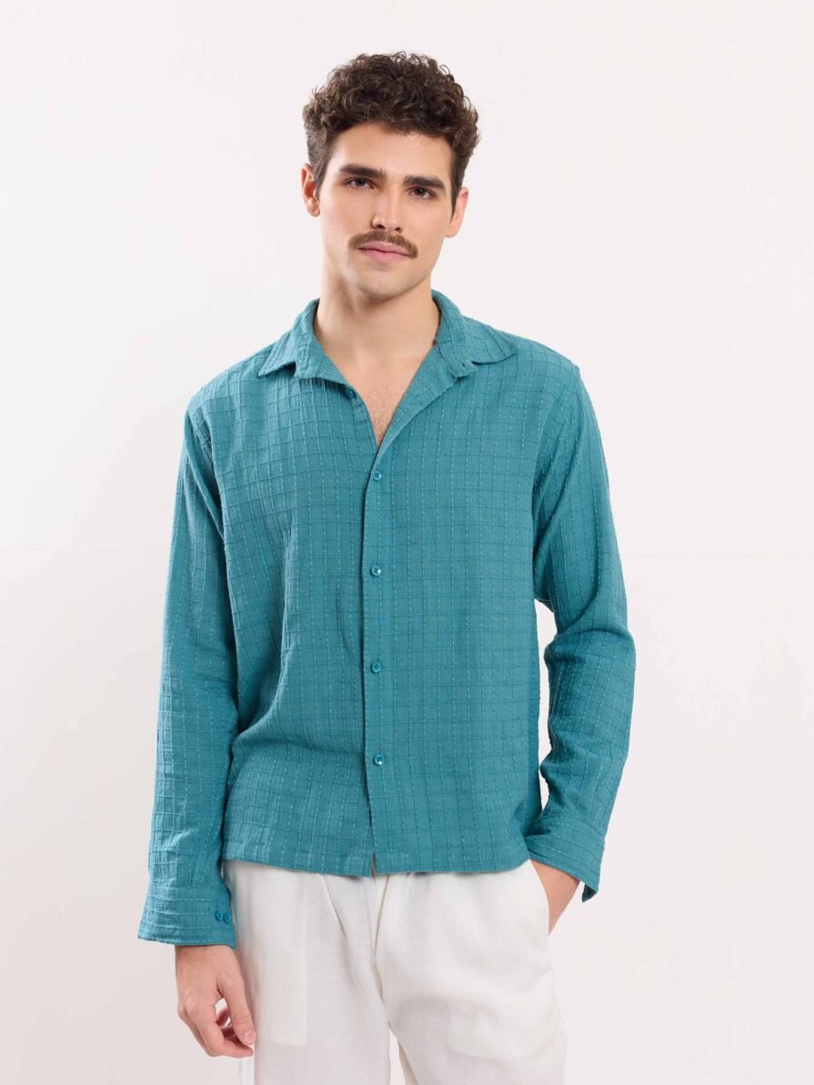 Teal Blue Textured Holiday Shirt