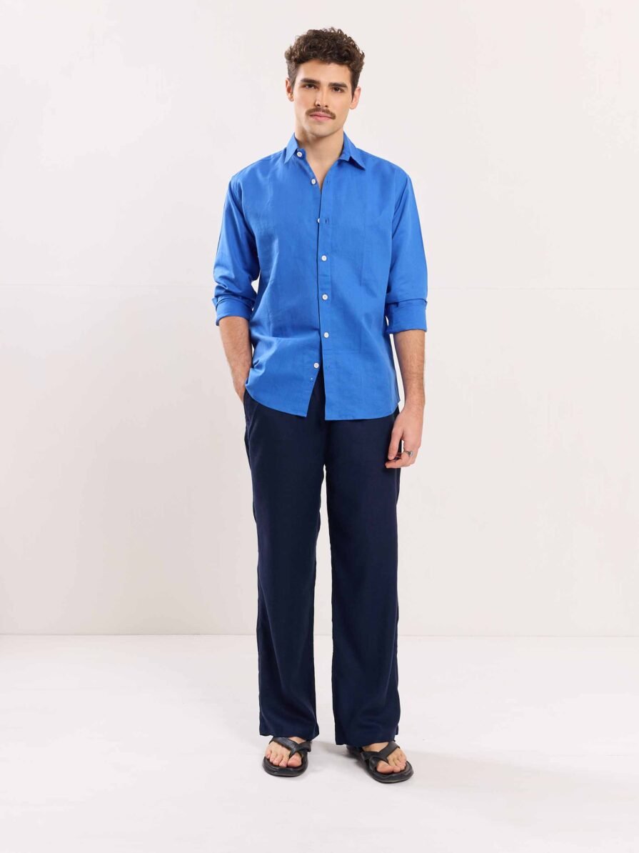 Blue Linen Pull-on Pants