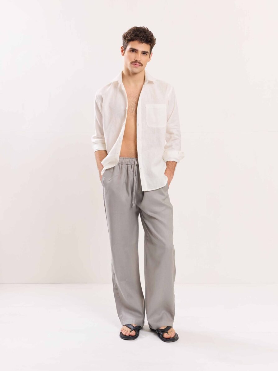 Light Gray Linen Pull-on Pants