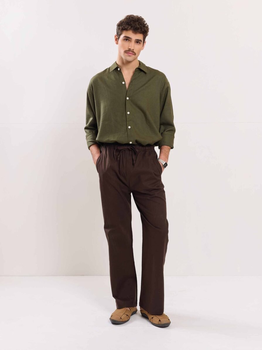 Brown Linen Pull-on Pants