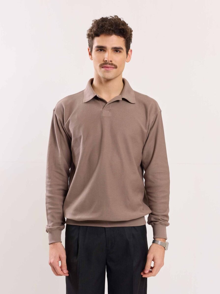 Taupe Jacquard Knit Polo T-shirt