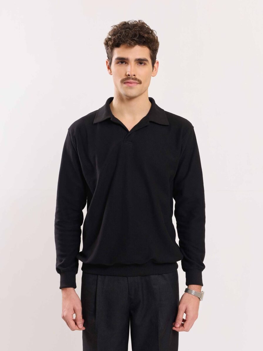 Black Jacquard Knit Polo T-shirt